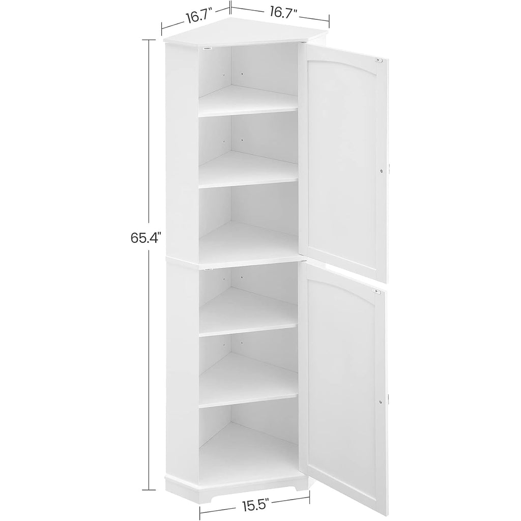 Vasagle Corner Cabinet, Tall Corner Storage Cabinet With 2 Doors And 4 Adjustable Shelves, For Bathroom Kitchen Living Room, Modern Farmhouse Design, White Ubbc541P31