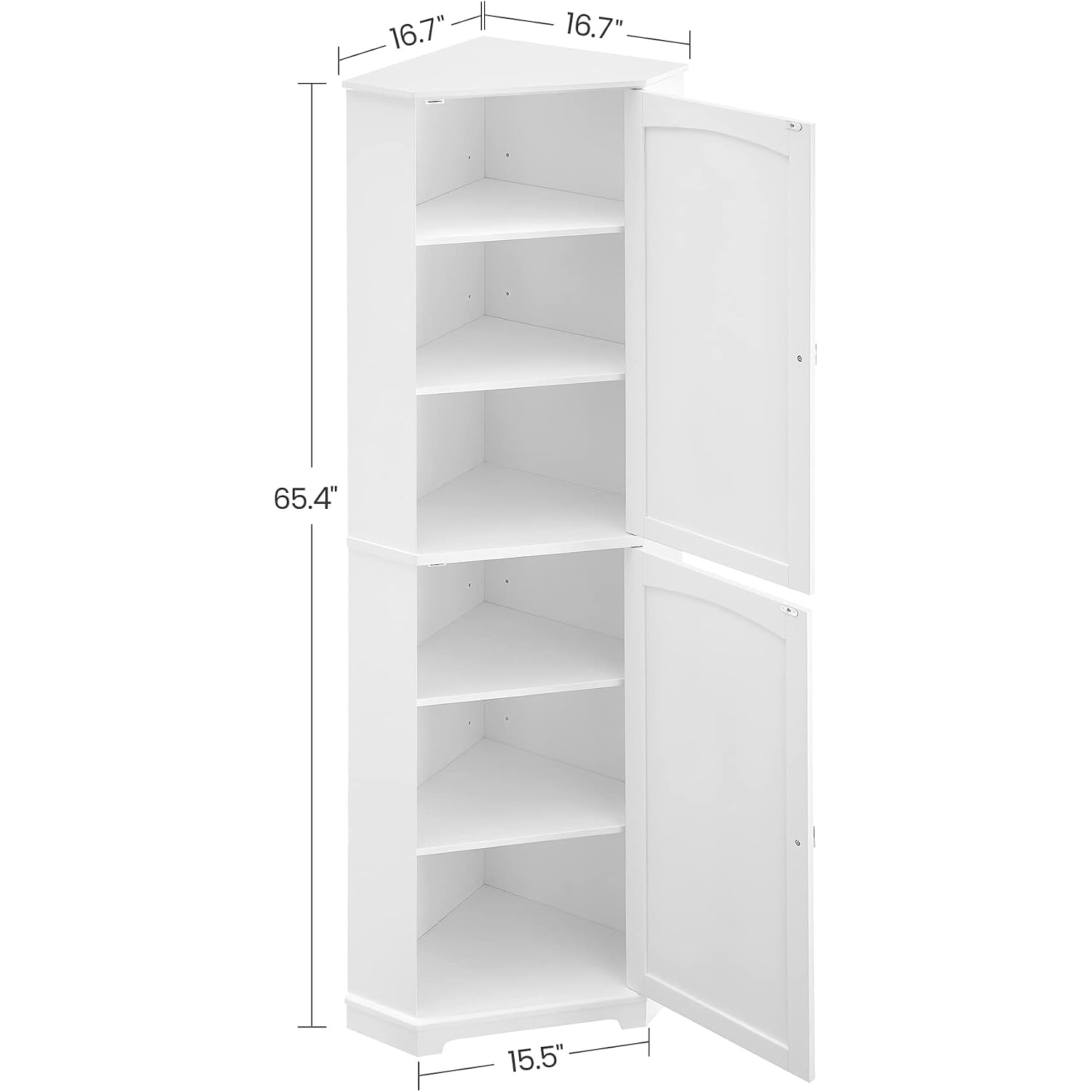 Vasagle Corner Cabinet, Tall Corner Storage Cabinet With 2 Doors And 4 Adjustable Shelves, For Bathroom Kitchen Living Room, Modern Farmhouse Design, White Ubbc541P31