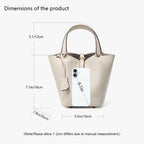 Genuine Leather Lock Design Bucket Bag Vegetable Basket, Fashionable And Versatile Satchel Handbag