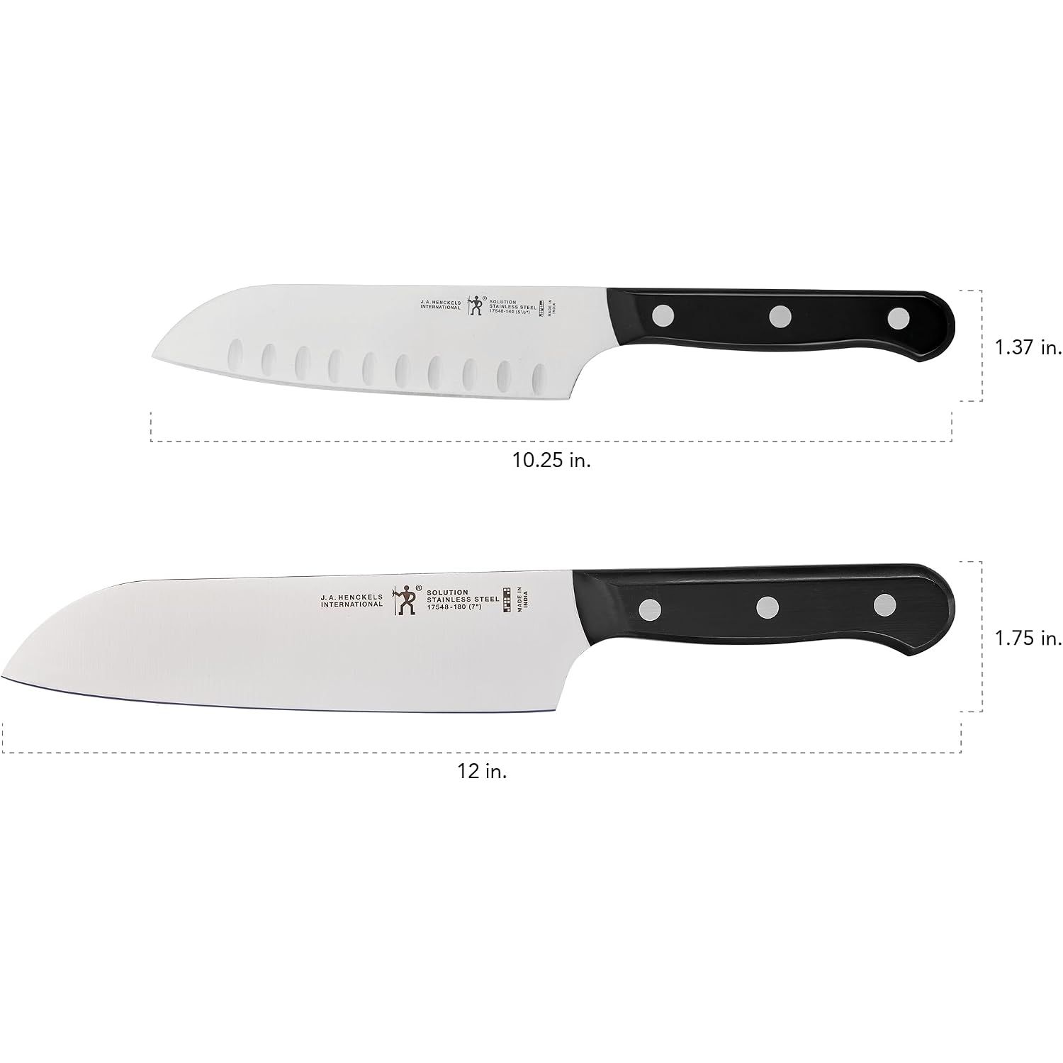 Henckels Solution 2-Pc Santoku Knife Set, Razor-Sharp, German Engineered | Informed By 100+ Years Of Mastery. Dishwasher Safe, Ideal For Everyday Cooking. Comes With 5" & 7" Santoku Knife Blade