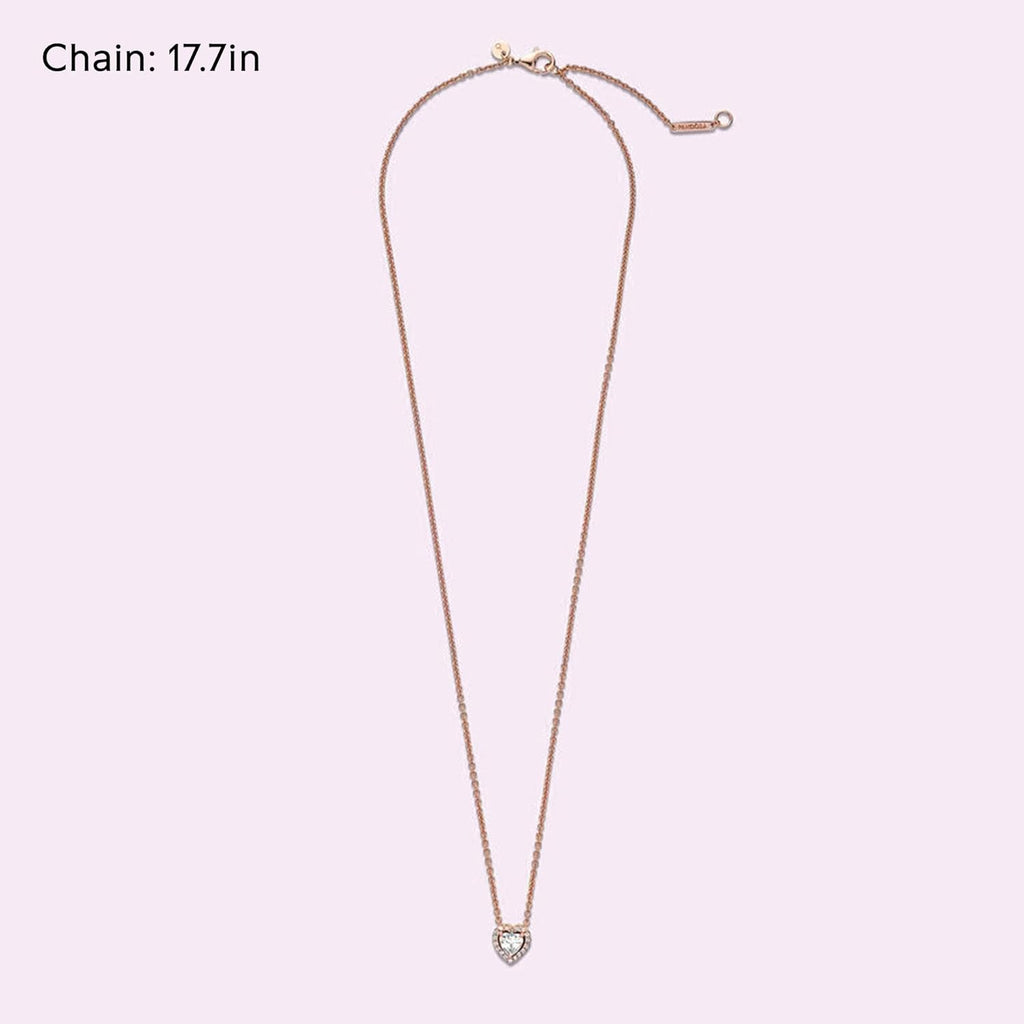 PANDORA Sparkling Heart Collier Necklace - Adjustable Jewelry with Lobster Clasp - Gift for Her - 14k Rose Gold & Cubic Zirconia - With Gift Box - 17.7"