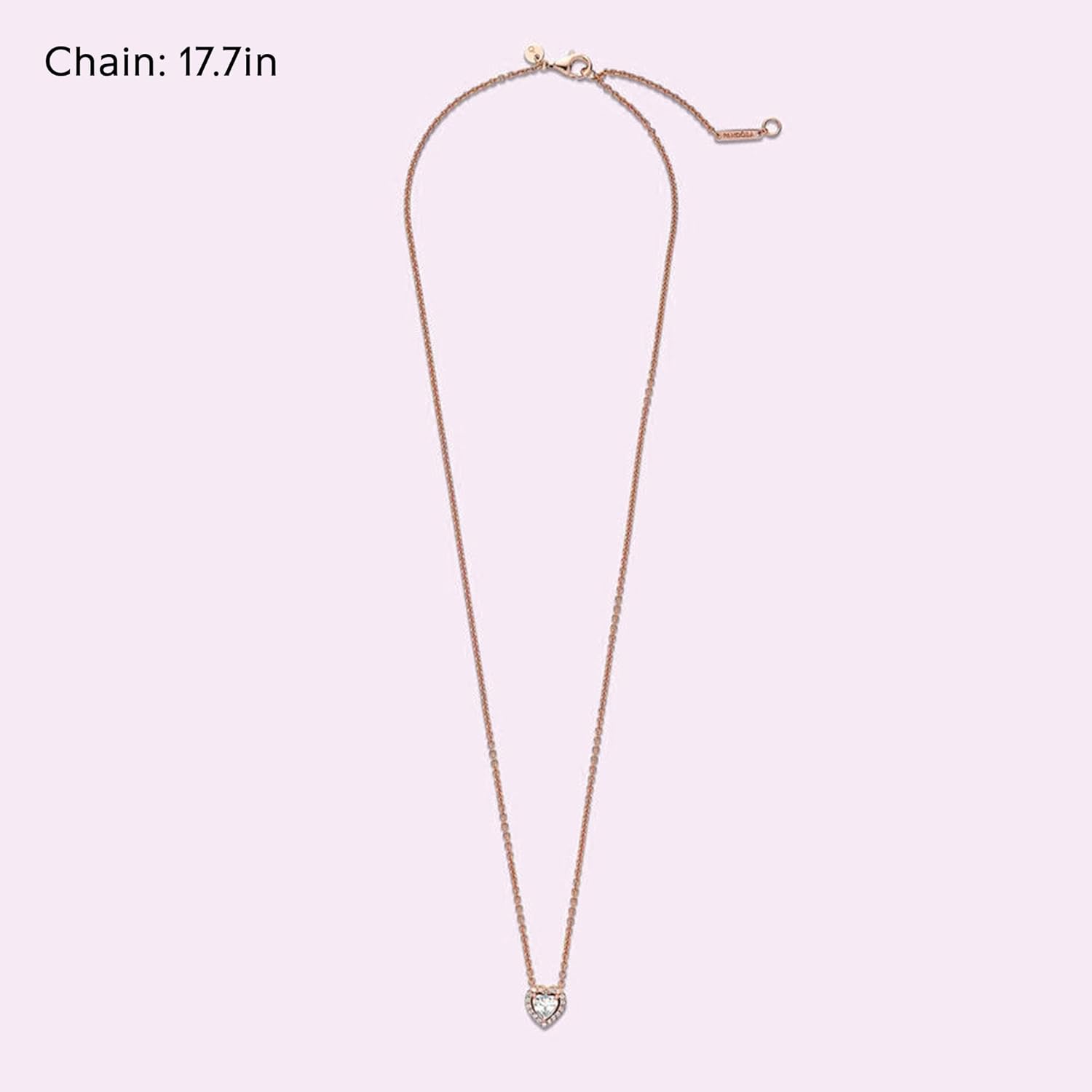 PANDORA Sparkling Heart Collier Necklace - Adjustable Jewelry with Lobster Clasp - Gift for Her - 14k Rose Gold & Cubic Zirconia - With Gift Box - 17.7"