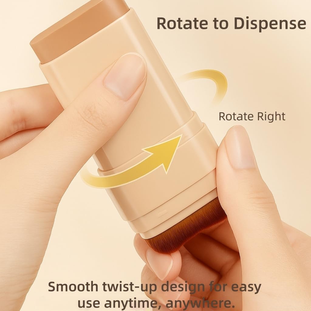 Buildable Full Coverage Foundation Stick, Matte Cream Foundation Makeup For Face & Body, Waterproof Sweat & Transfer Proof Foundation & Concealer, Smooth Finish, 2 In 1 Portable Foundation With Brush