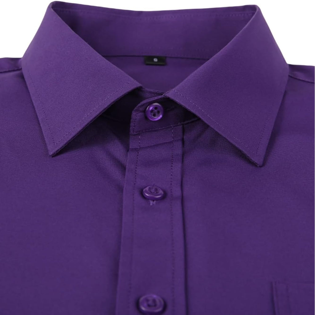Men'S Dress Shirts Long Sleeve Button Down Shirt Business Formal Stretch Shirt Regular Fit With Pockets