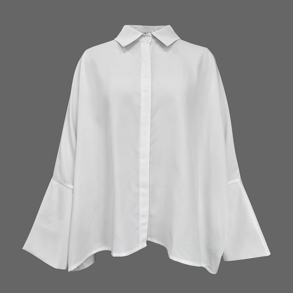 Womens Button Down Shirt Casual 3/4 Sleeve Loose Fit Collared Work Blouse Tops