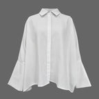 Womens Button Down Shirt Casual 3/4 Sleeve Loose Fit Collared Work Blouse Tops