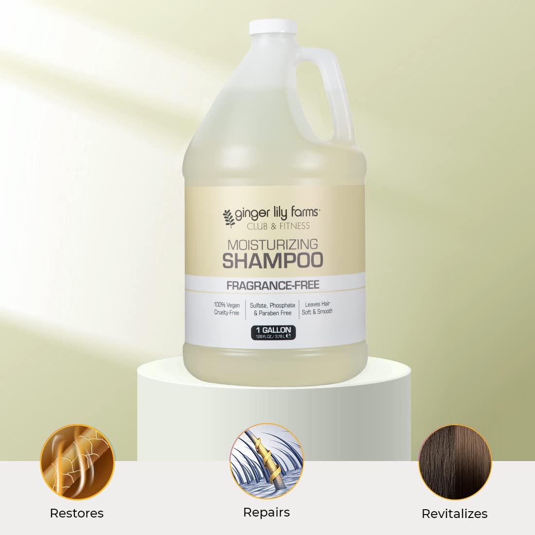 Ginger Lily Farms Club & Fitness Moisturizing Shampoo For All Hair Types, 100% Vegan & Cruelty-Free, Fragrance Free, 1 Gallon (128 Fl Oz) Refill