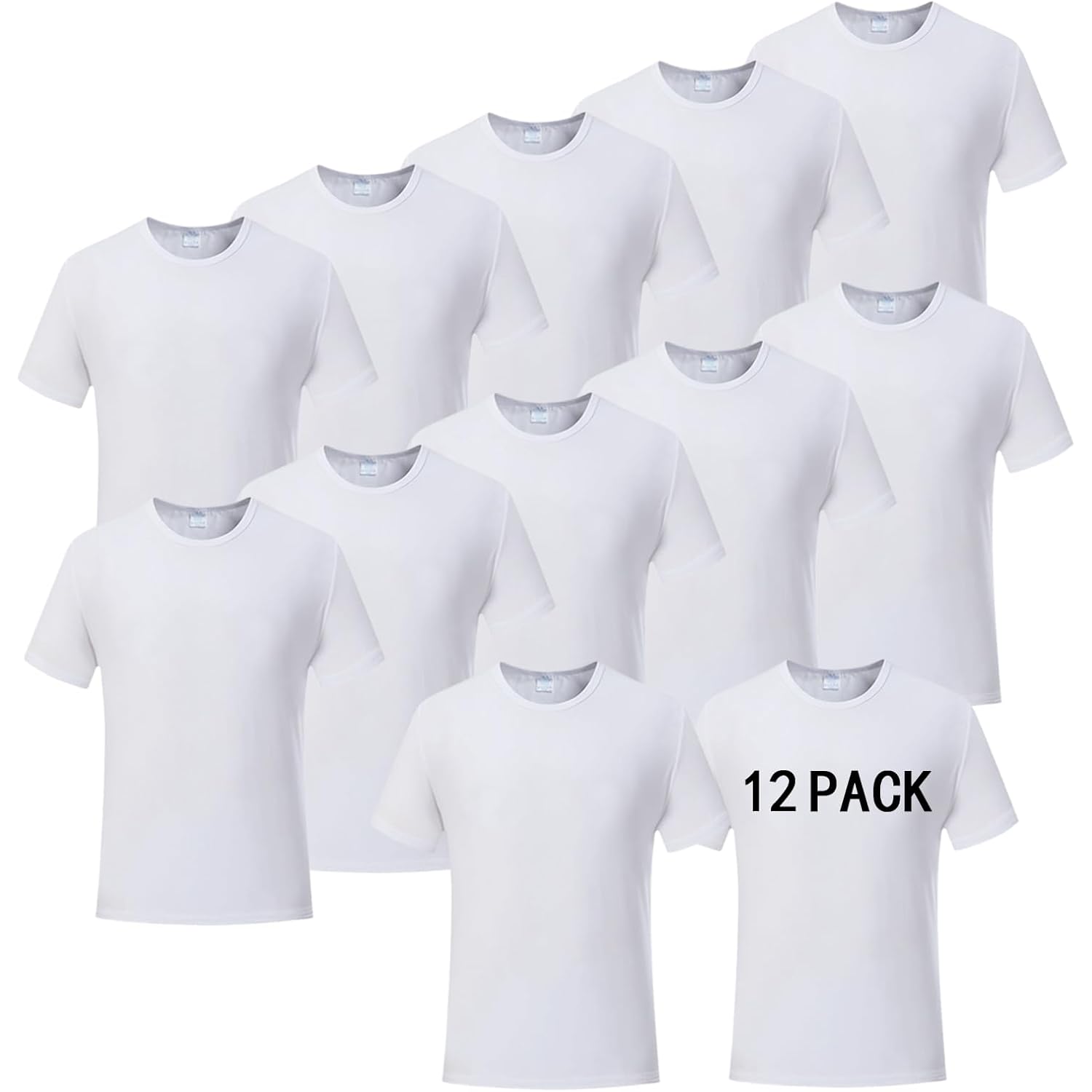 Orj 12 Pcs Unisex Tshirts For Adults Sublimation Blank T Shirt White Polyester Shirts Crew Neck Short Sleeve For Sublimation