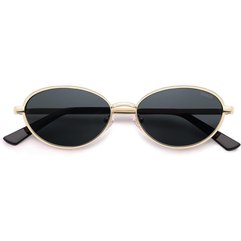 SOJOS Trendy Cat Eye Polarized Sunglasses for Women Men, Chic 80s 90s Retro Oval Fashion Sunnies SJ1279 Gold/Grey