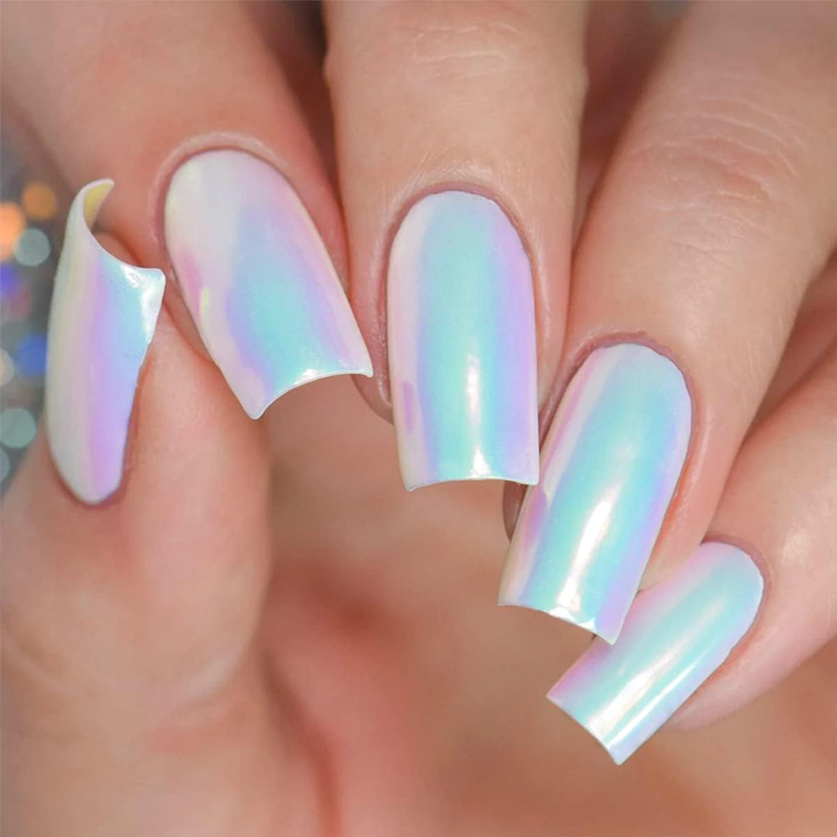 1 Jar Unicorn Chrome Nail Powder Pearl Iridescent Metallic Mirror Effect White Mermaid Nail Glitter Aurora Pigment Dust for Manicure Art Design Decoration with Tool