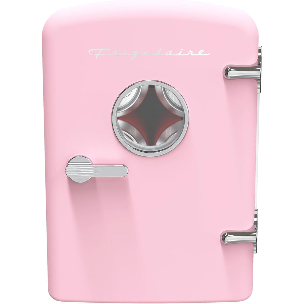 Frigidaire Retro 9-Can Mini Personal Fridge Portable Cooler for Car, Office, Bedroom, Dorm Room, or Cabin, 11.8" D x 7.1" W x 10.1" H, PINK