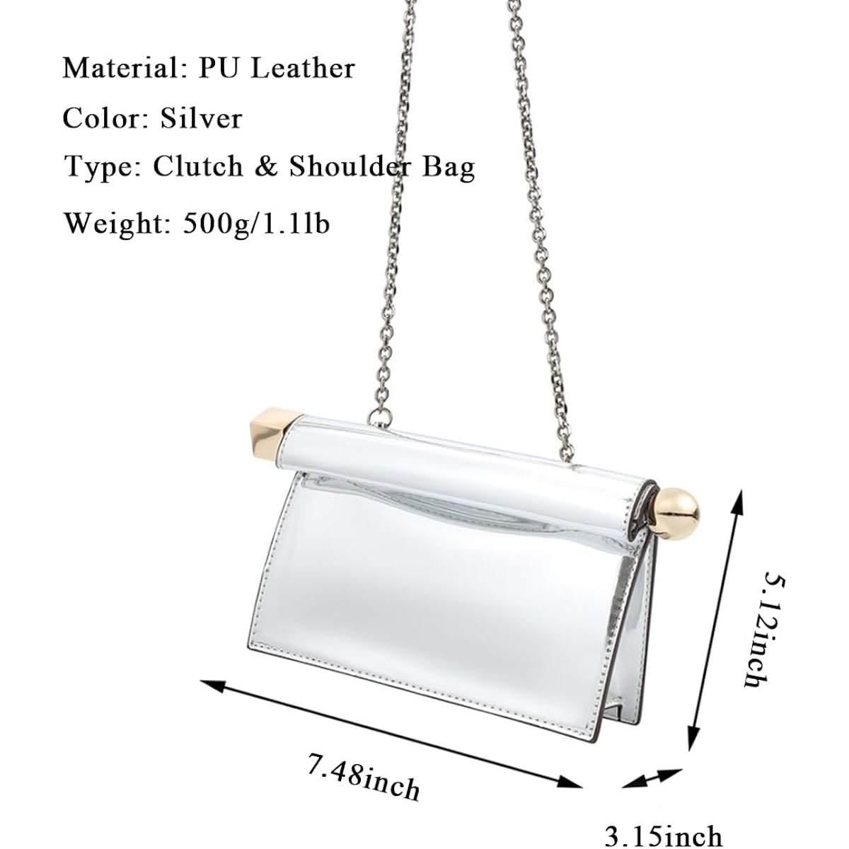 Trendy Pu Leather Clutch Bag For Women Versatile Folding Evening Purse Metal Decoration Crossbody For Banquet Party