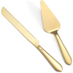 Eisinly Cake Cutting Set for Wedding, Elegant Cake Knife and Server Set with Thickened Stainless Steel Rounded Edges, Cake Cutter Pie Spatula for Birthday Anniversary, 2 Pcs, Gold