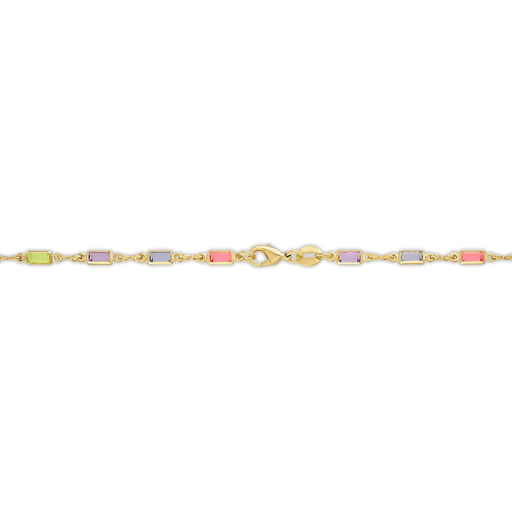 Barzel 18K Gold Plated Gold and Multi Color Crystal Baguette Anklet