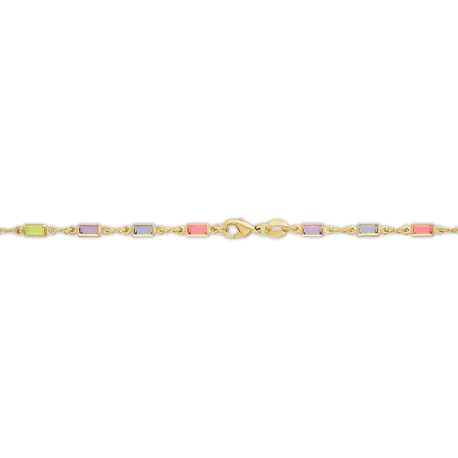 Barzel 18K Gold Plated Gold and Multi Color Crystal Baguette Anklet