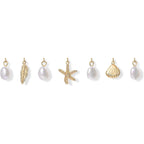 PAVOI 14K Gold Plated Beach Charm Necklace for Women - Dainty Paperclip Chain Trendy Beachy Multi Charm Necklace - Gold Ocean Summer Jewelry with Freshwater Pearl, Sea Shell, Starfish