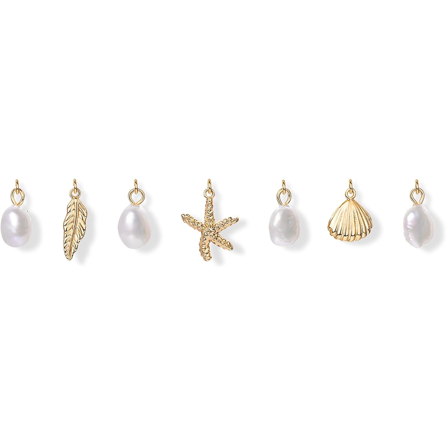 PAVOI 14K Gold Plated Beach Charm Necklace for Women - Dainty Paperclip Chain Trendy Beachy Multi Charm Necklace - Gold Ocean Summer Jewelry with Freshwater Pearl, Sea Shell, Starfish