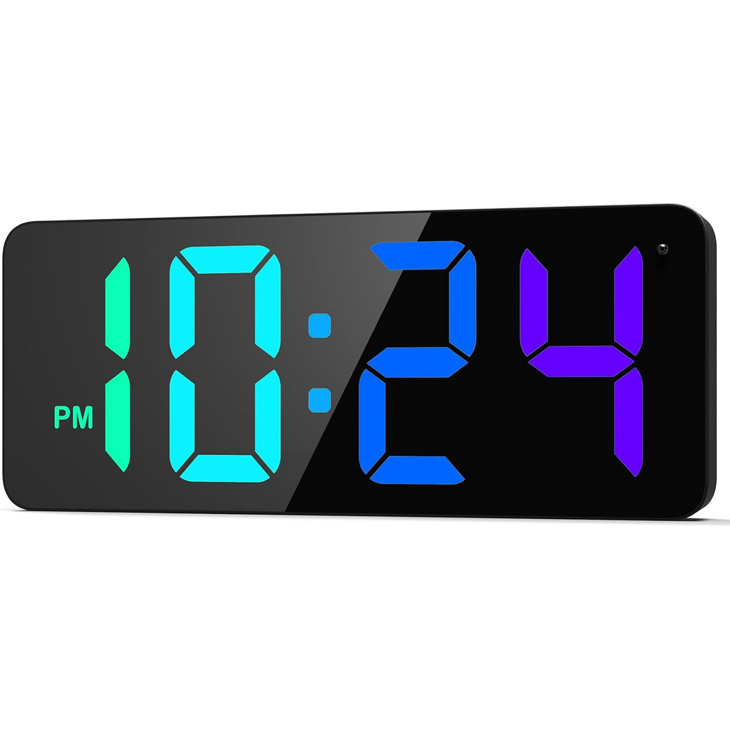 Led Digital Wall Clock With Dynamic Rgb Display, Big Digits, Auto-Brightness, 12/24Hr Format, Modern Electric Small Silent Wall Clock For Living Room, Bedroom, Classroom, Farmhouse, Kitchen, Office
