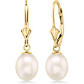 Gem Stone King 14K Gold 9MM Cultured Freshwater Pearl Dangle Earrings For Women | Leverback Gold Drop Earrings | Fine Jewelry Gifts for Women Her Mom Wife