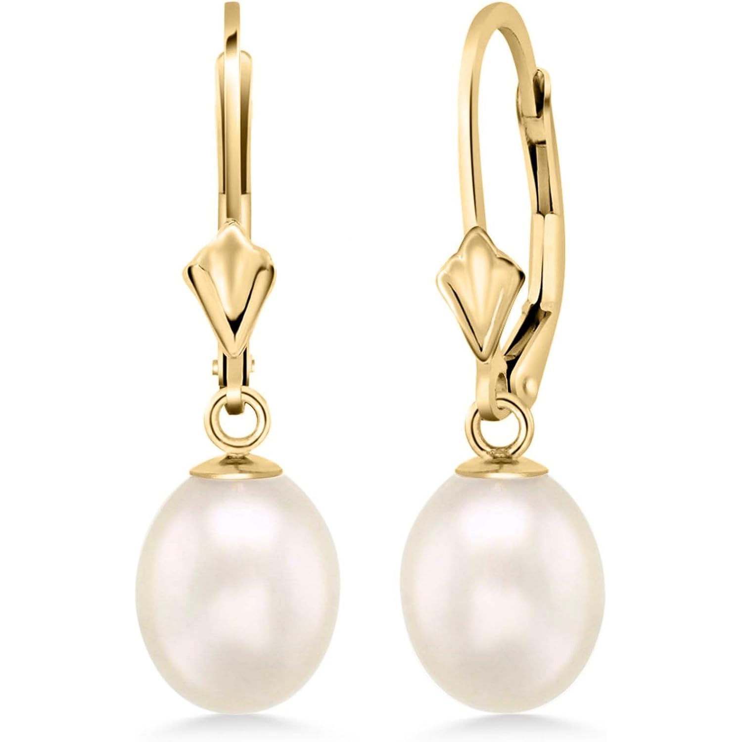 Gem Stone King 14K Gold 9MM Cultured Freshwater Pearl Dangle Earrings For Women | Leverback Gold Drop Earrings | Fine Jewelry Gifts for Women Her Mom Wife