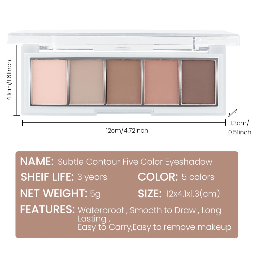 5 Colors Matte Nude Eyeshadow Makeup Palette, Nude Pink Brown Taupe Neutral Matte Smokey Cream Mini Eye Shadow Palette Makeup For Older Women Blue Green Eyes, Contour Make Up Palettes Sombras De Ojos
