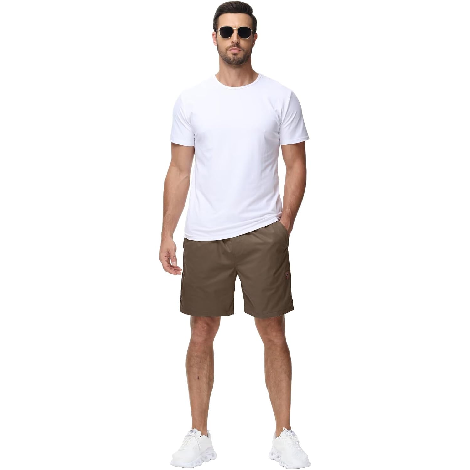 Men'S Casual 7 Inch Shorts Twill Drawstring Summer Beach Stretch Golf Shorts With Zipper Pockets