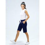 Shorts for Women Cotton Bermuda Shorts with Pockets Elastic Waist Knee Length Casual Athletic Walking Shorts