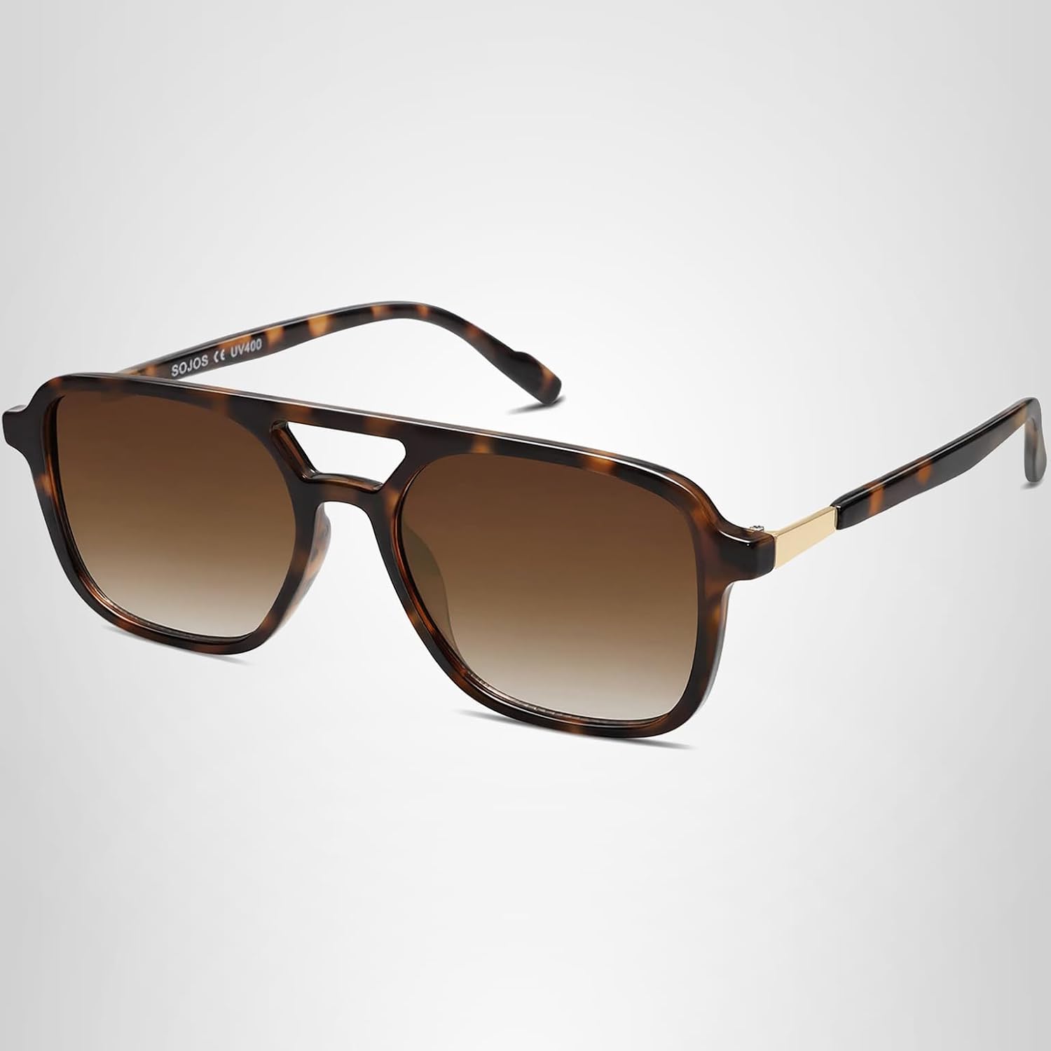 SOJOS Retro Aviator Sunglasses for Women Men,Trendy Rectangle Womens Mens Shades Sun Glasses SJ2202 Brown Tortoise Frame/Brown Grading Lens