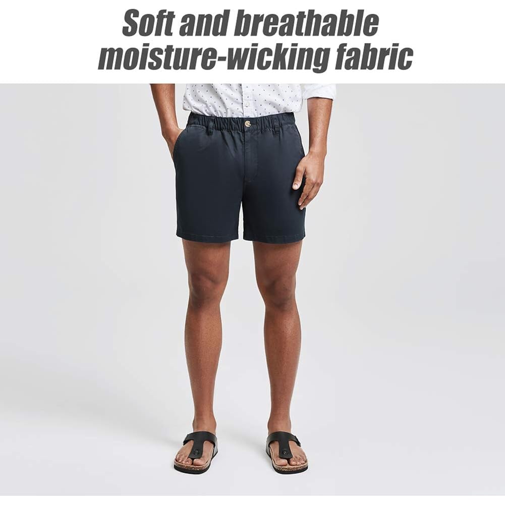 Maamgic Men'S Classic-Fit 5.5" Cotton Casual Shorts Elastic Waistband With Multi-Pocket Daily Wear Walking Summer Outfit