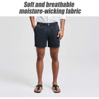 Maamgic Men'S Classic-Fit 5.5" Cotton Casual Shorts Elastic Waistband With Multi-Pocket Daily Wear Walking Summer Outfit