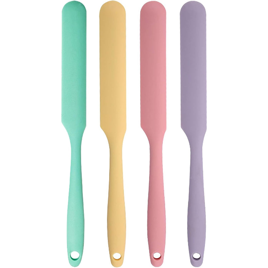 4 Pcs Silicone Jar Spatula Set - Long Handle Sourdough Scraper, Skinny Spatula For Jars, Bottles, And Containers, Non-Stick Heat Resistant Cake Cream Spatulas
