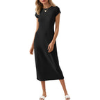 Wenrine Women'S Short Sleeve T-Shirt Dress Summer Crew Neck Basic Solid Casual Long Midi Dresses