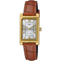 Casio Ltp-1234Gll-7A Women'S Rectangular Standard Classic Gold Tone Leather Band Silver Dial Dress Watch
