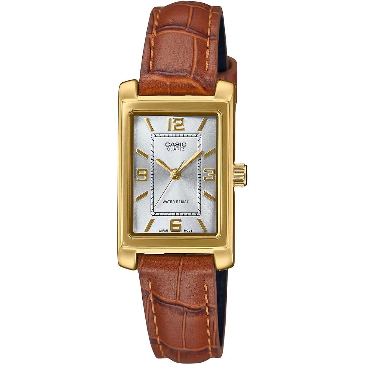 Casio Ltp-1234Gll-7A Women'S Rectangular Standard Classic Gold Tone Leather Band Silver Dial Dress Watch