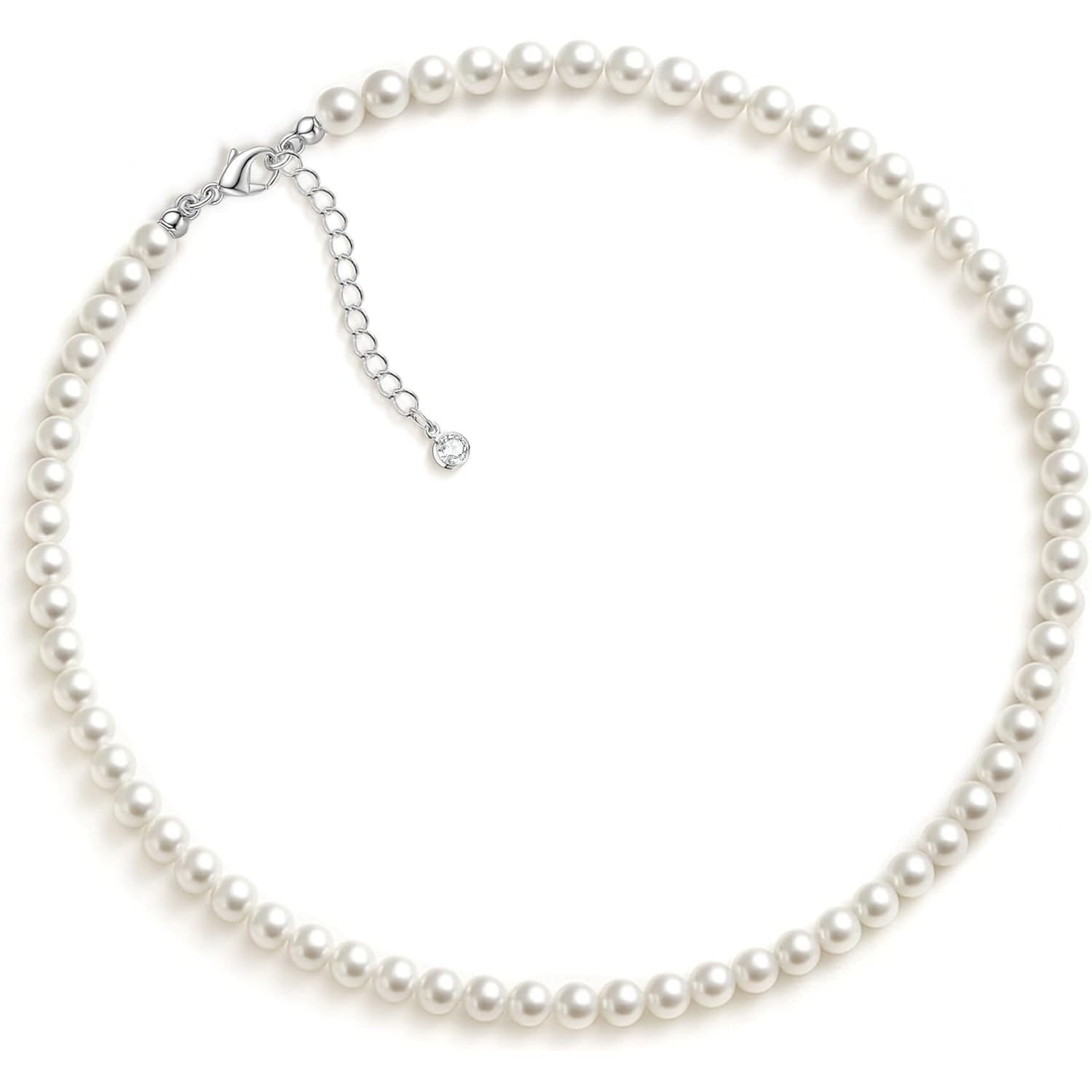 Zeffy Pearl Necklace 4MM/6MM/8MM Dainty Round Imitation Pearl Choker Necklace Wedding Pearl Necklace Delicate Jewelry for Women Simple Bridesmaid Jewelry Gifts