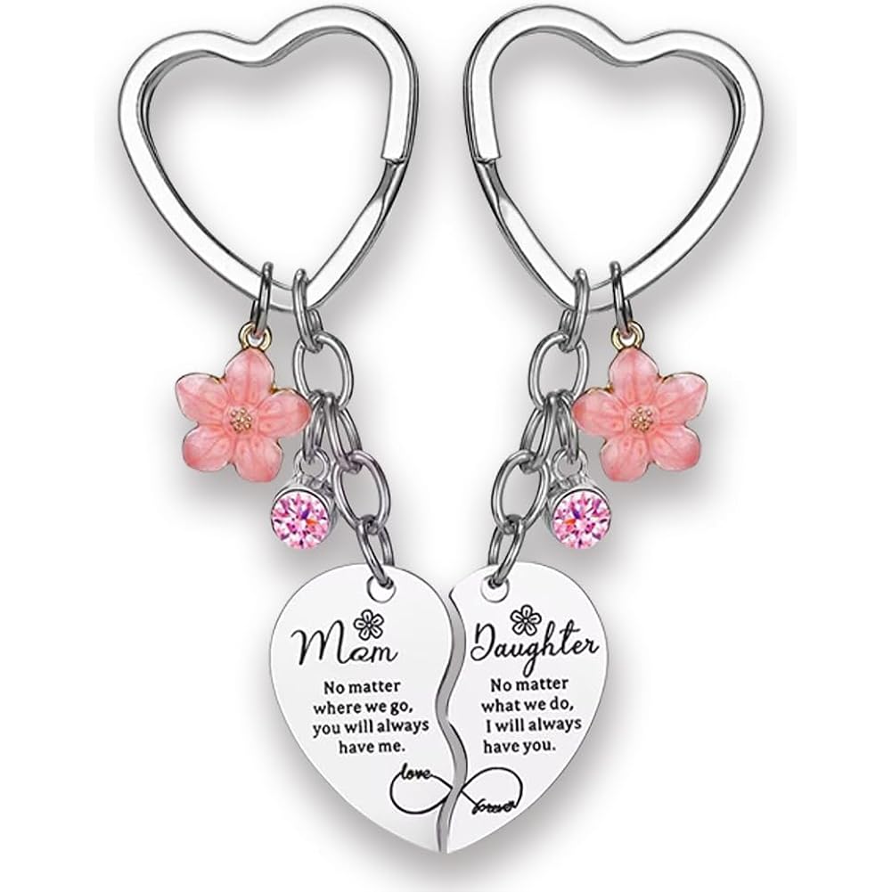 2Pcs Mother Daughter Heart Matching Keyring Keychain from Daughter Set Gifts For Mom Christmas Mothers Day Gifts Mom Birthday Day Christmas Thank You Gifts Mom Keychain Set Mothers Day Keyring With