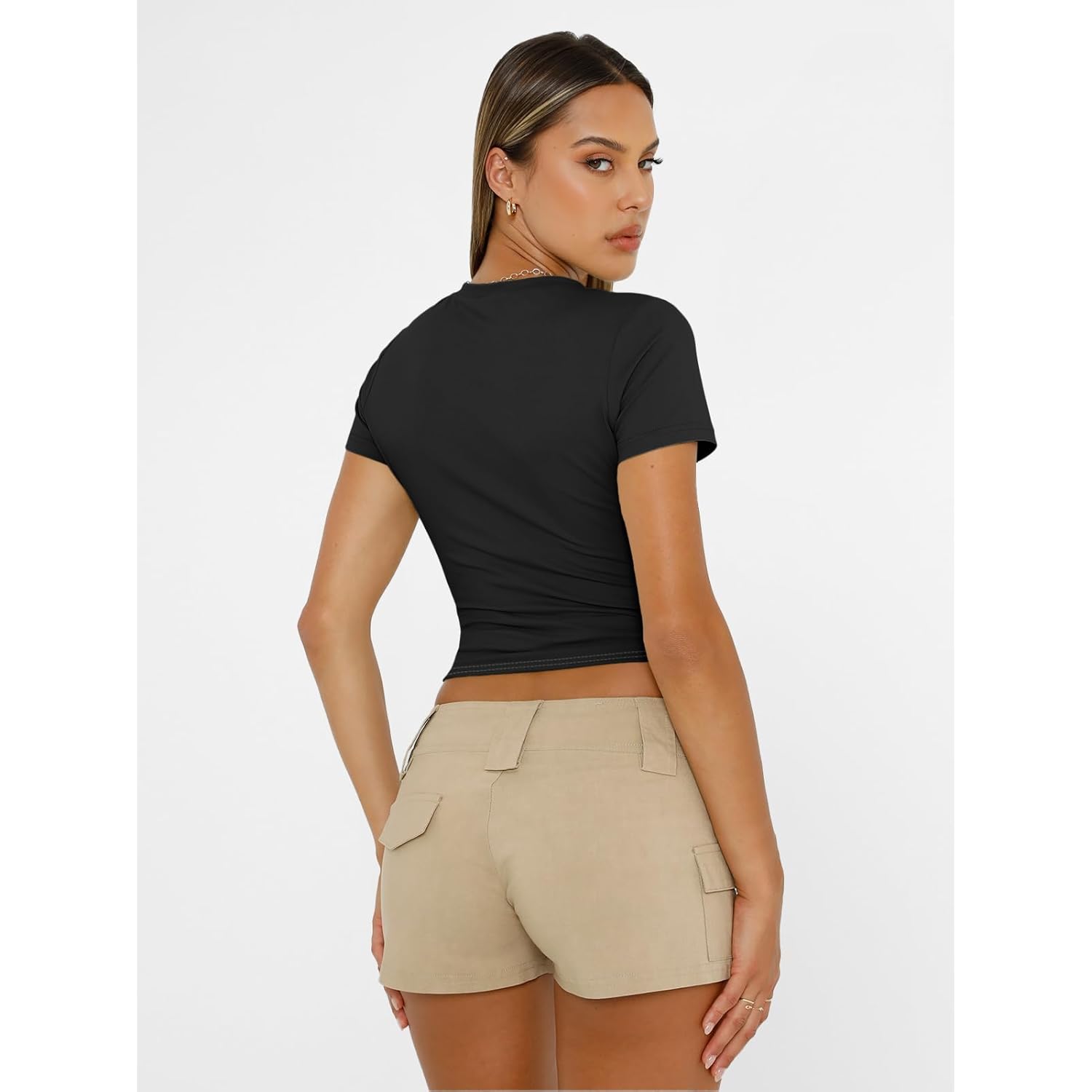 Womens Short Sleeve T Shirts - Buttery Soft Summer Crop Tops Slim Fit Y2k Basic Tees for Workout