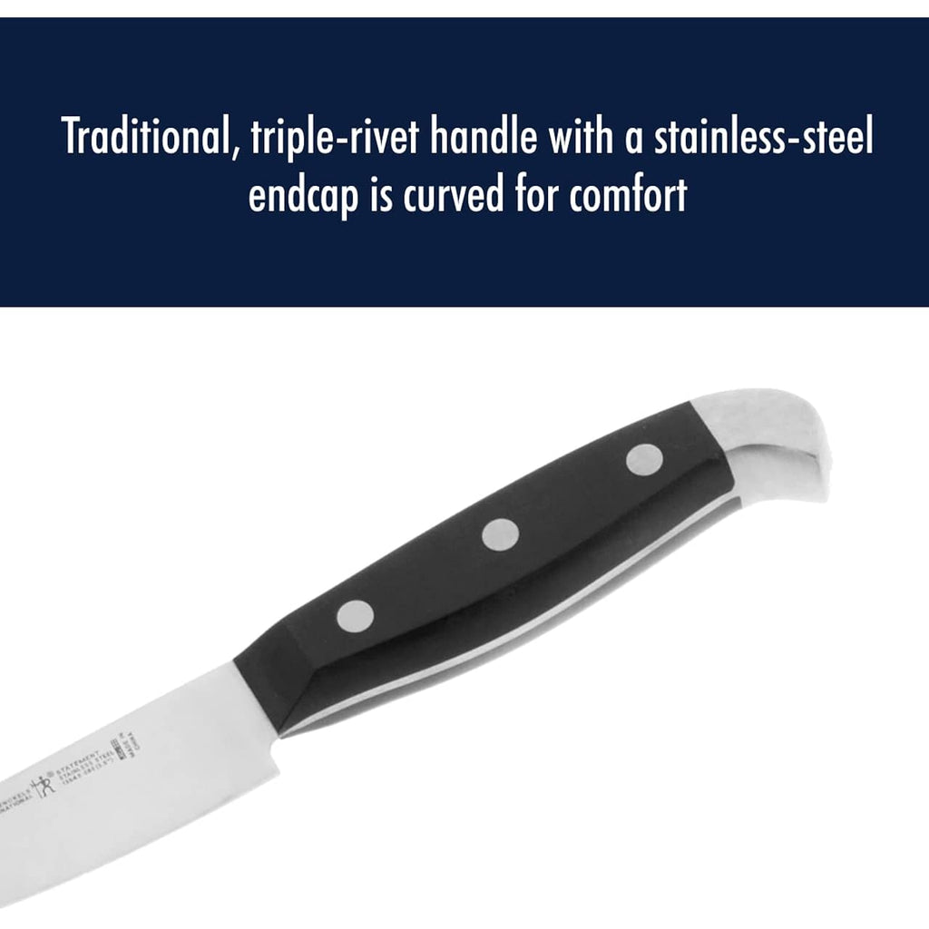 HENCKELS Statement Razor-Sharp 5-inch Serrated Utility Knife, Tomato Knife, German Engineered Informed by 100+ Years of Mastery, Black/Stainless Steel