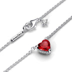 PANDORA Sparkling Heart Halo Pendant Collier Necklace - Adjustable Necklace - Stunning Women's Jewelry - Gift for Her - Sterling Silver with Red Crystal - With Gift Box - 17.7"