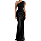Memoriesea Women'S One Shoulder Pleated Formal Wedding Maxi Dress | Formal, Evening Gown