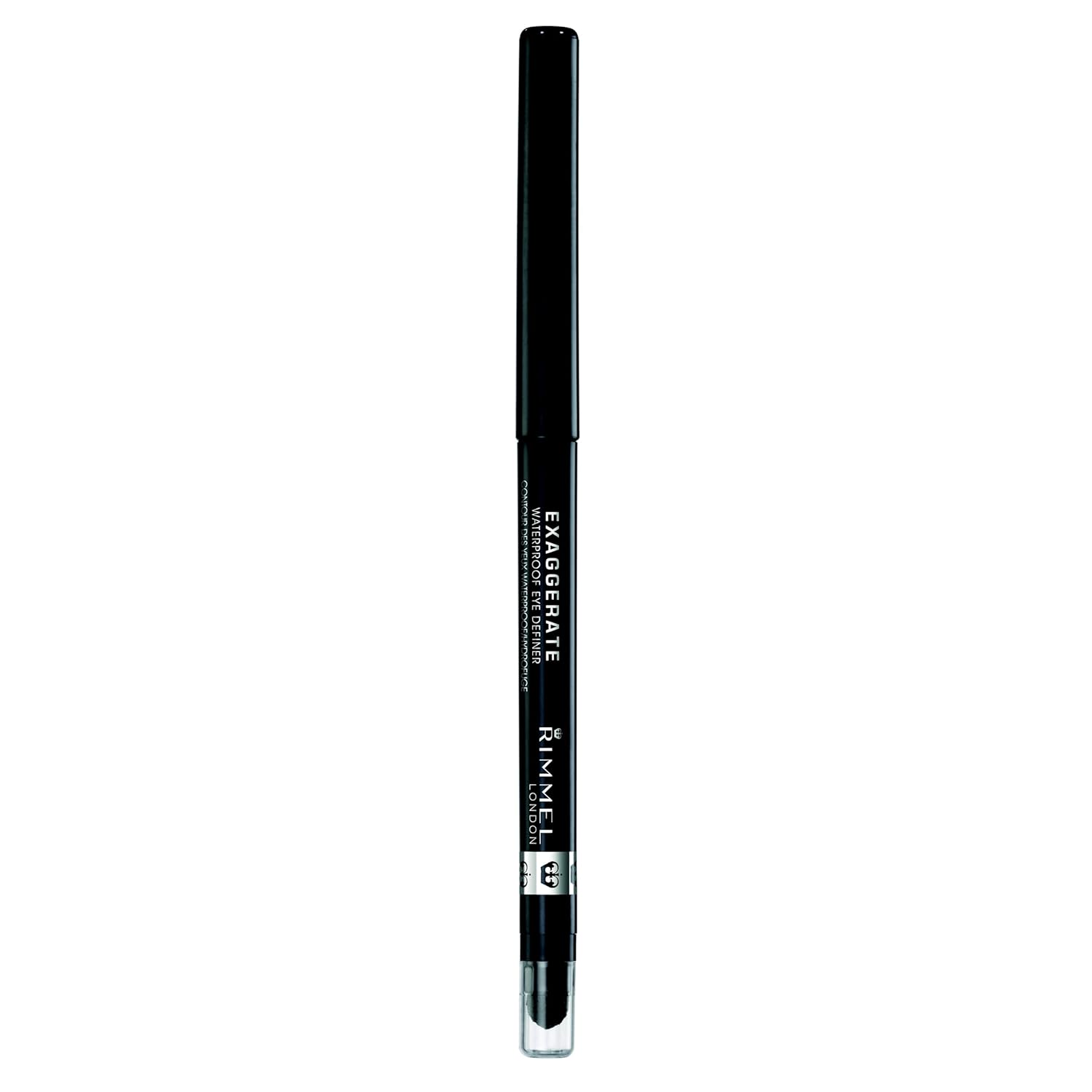 Rimmel London Exaggerate Waterproof Eye Definer Eyeliner, Highly Pigmented, Long-Wearing, Built-In Smudger, 262, Blackest Black, 0.01oz