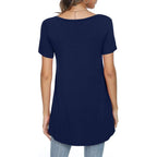 Women's long Tunic Tops to Wear with Leggings Summer Short Sleeve Loose Fit Dressy Shirts M-5XL