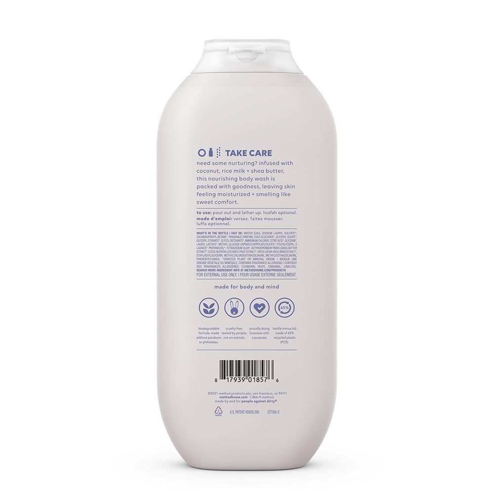 Method Body Wash, Simply Nourish - Leaves Skin Feeling Soft & Moisturized, Made Without Parabens, Notes Of Coconut, Rice Milk & Shea Butter, 18 Fl Oz
