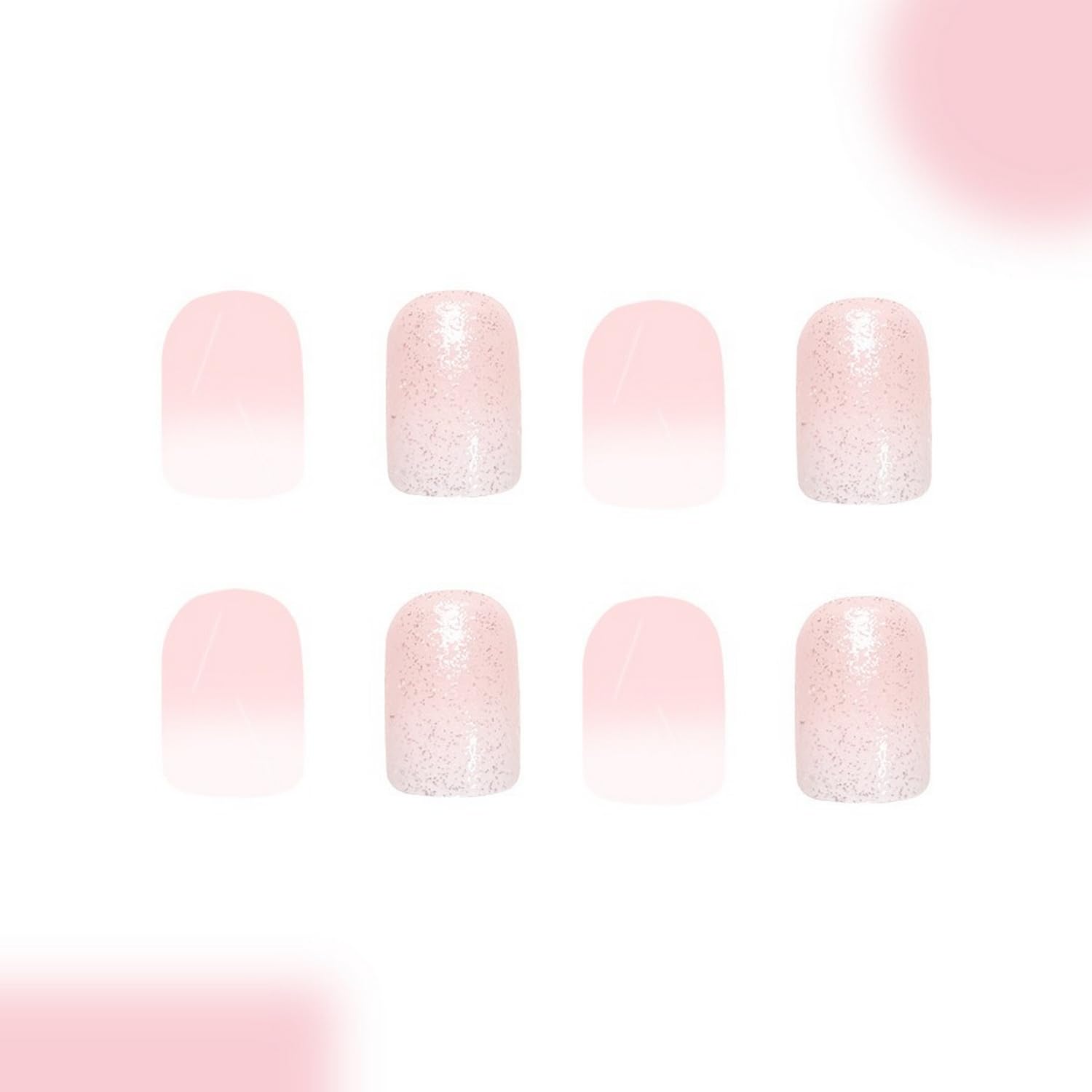 24 Pcs Gradient Pink White Press on Nails Short Square Shaped False Nails with Glitter Designs Fake Nails Bling Acrylic Nails Full Cover Stick on Nails for Women Nails Manicure Decoration