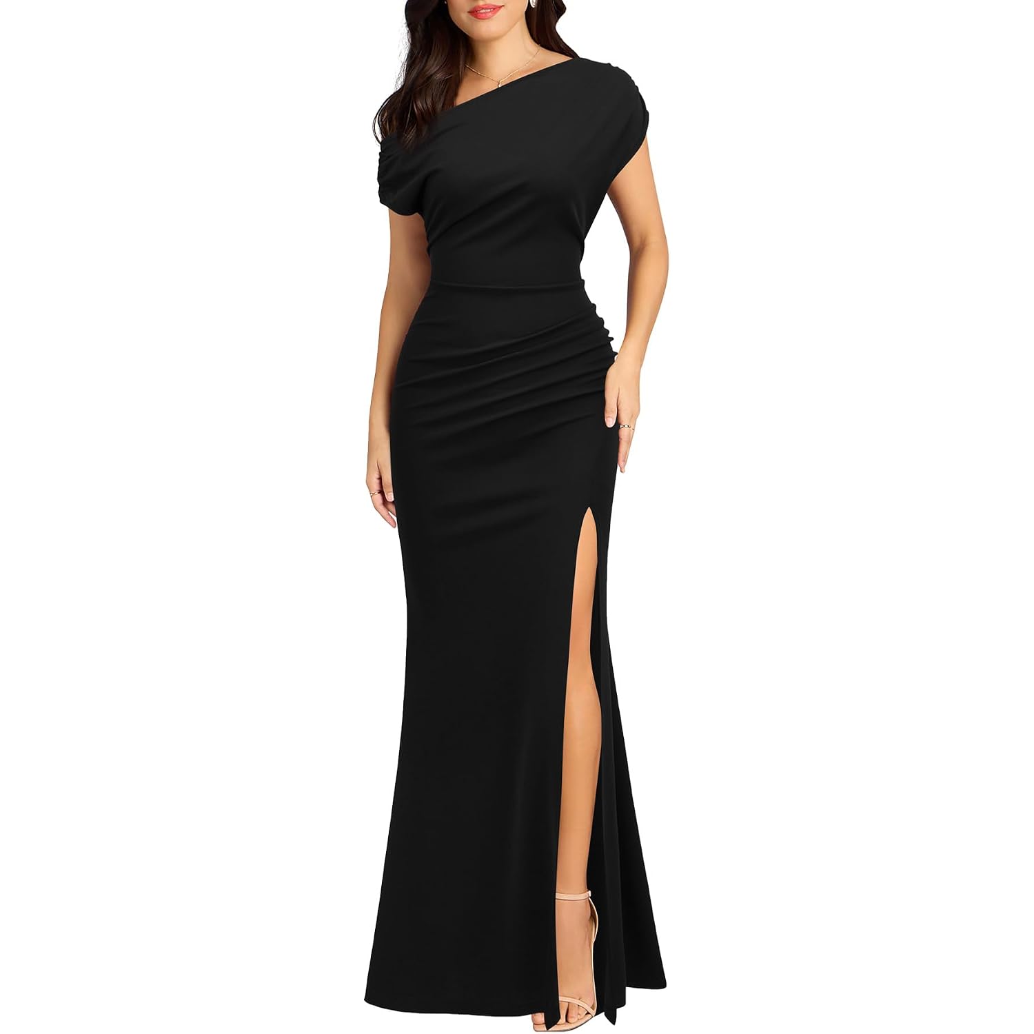 Woosea Women'S Elegant Sleeveless Off Shoulder Sexy Split Bodycon Long Formal Party Evening Dress