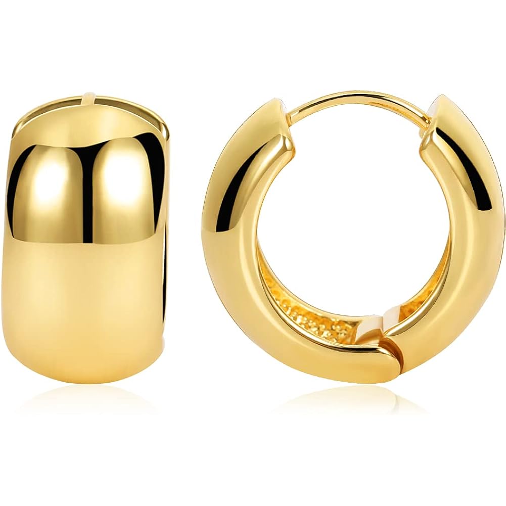 FAMARINE Chunky Thick Hoop Earrings for Women Gold Hoops Huggie Earrings for Men Gift