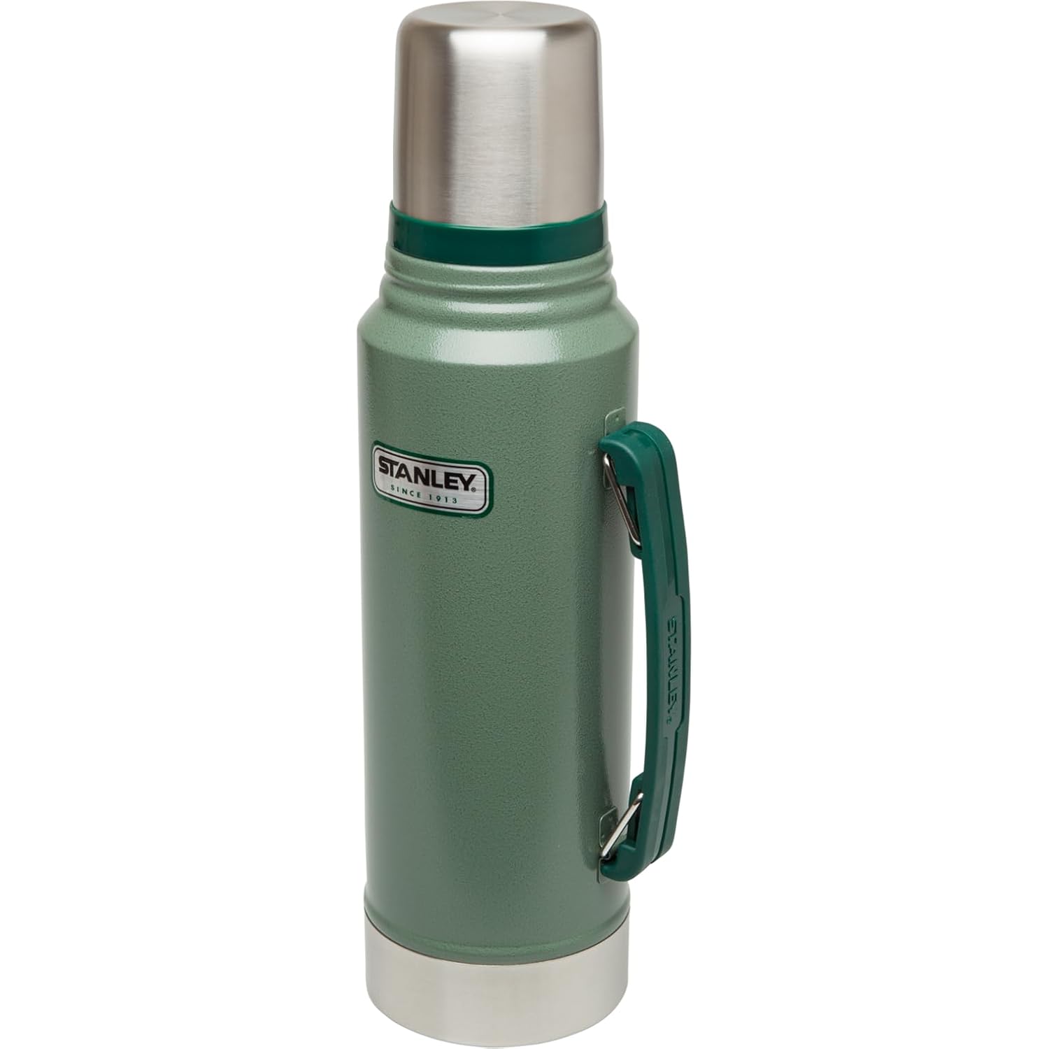 Stanley Heritage Classic Vacuum Bottle with Handle 1.1 qt | Wide Mouth w/Leakproof Cup Lid | Keep Drinks Hot or Cold | Insulated Stainless Steel Thermal Bottle | BPA-Free | Hammertone Green
