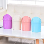 Sitake 2 Pcs Plastic Mini Wastebasket Trash Can With Swing Lid With 120 Trash Bags, Tiny Desktop Waste Garbage Bin For Home, Office, Kitchen, Vanity Tabletop, Bedroom, Bathroom (Pink + Beige)