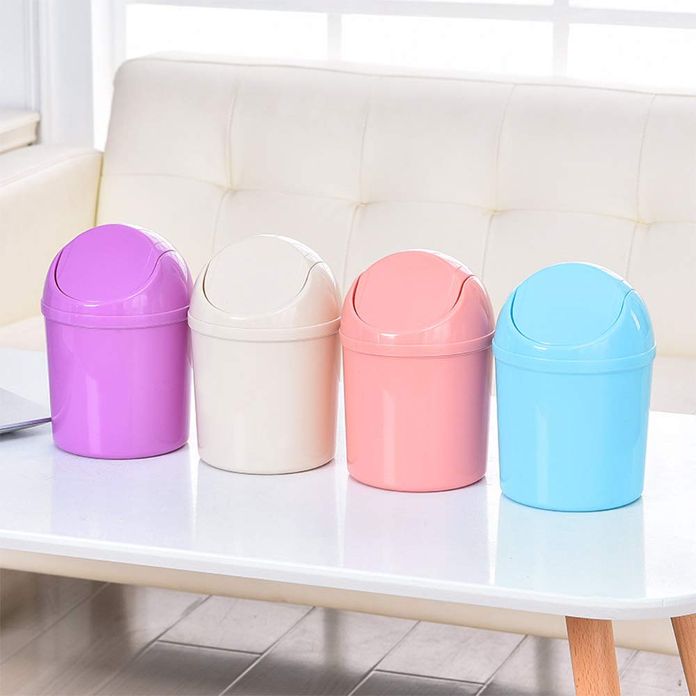 Sitake 2 Pcs Plastic Mini Wastebasket Trash Can With Swing Lid With 120 Trash Bags, Tiny Desktop Waste Garbage Bin For Home, Office, Kitchen, Vanity Tabletop, Bedroom, Bathroom (Pink + Beige)