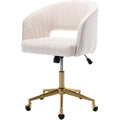 Velvet Office Desk Chair, Upholstered Home Office Desk Chairs With Adjustable Swivel Wheels, Ergonomic Office Chair For Living Room, Bedroom, Office, Vanity Study (Beige)